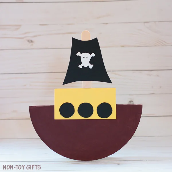 Paper plate pirate boat craft for kids. | at Non-Toy Gifts