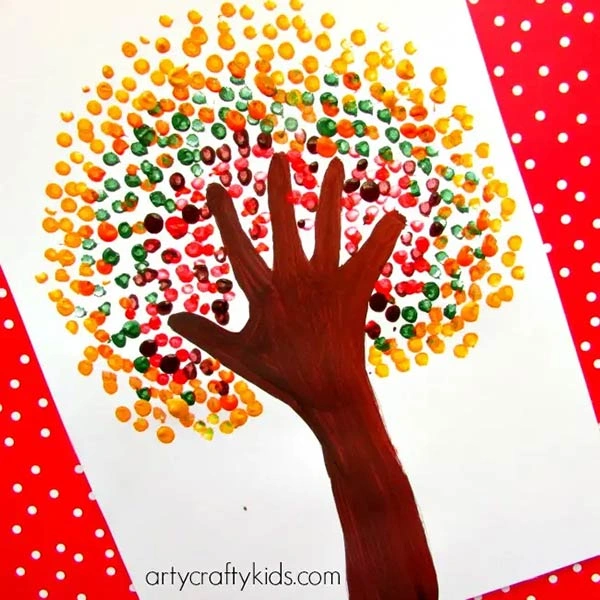 handprint q-tip autumn tree