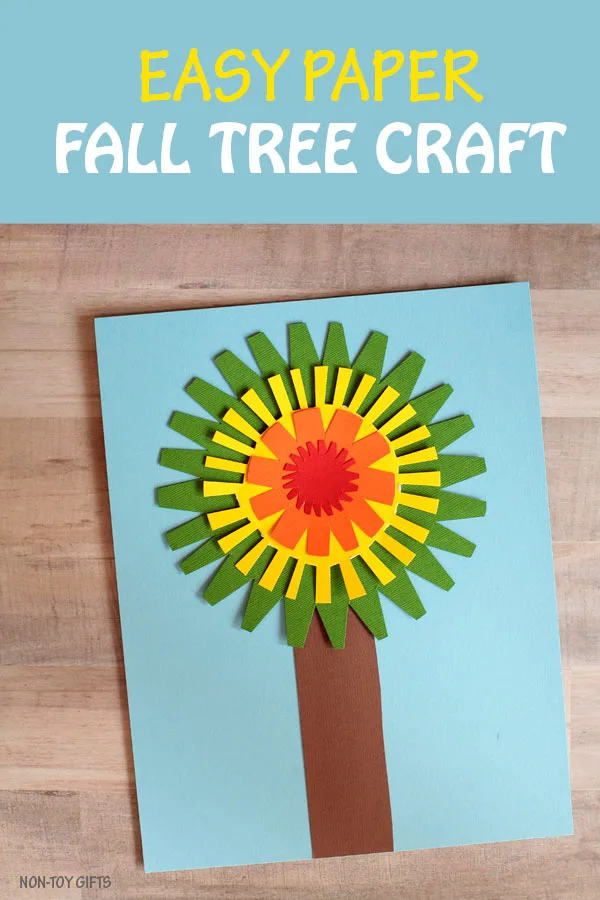 Paper fall tree craft for kids to try this autumn. Craft with shapes: circles. Easy craft for preschoolers, kindergartners and older kids. | at Non-Toy Gifts