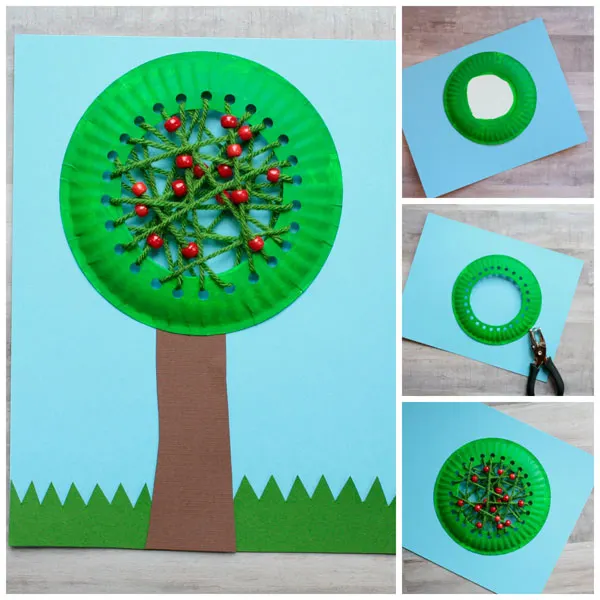 Paper plate apple tree craft for kids