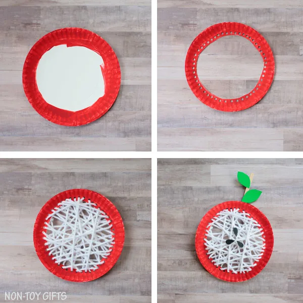 Yarn and paper plate apple craft