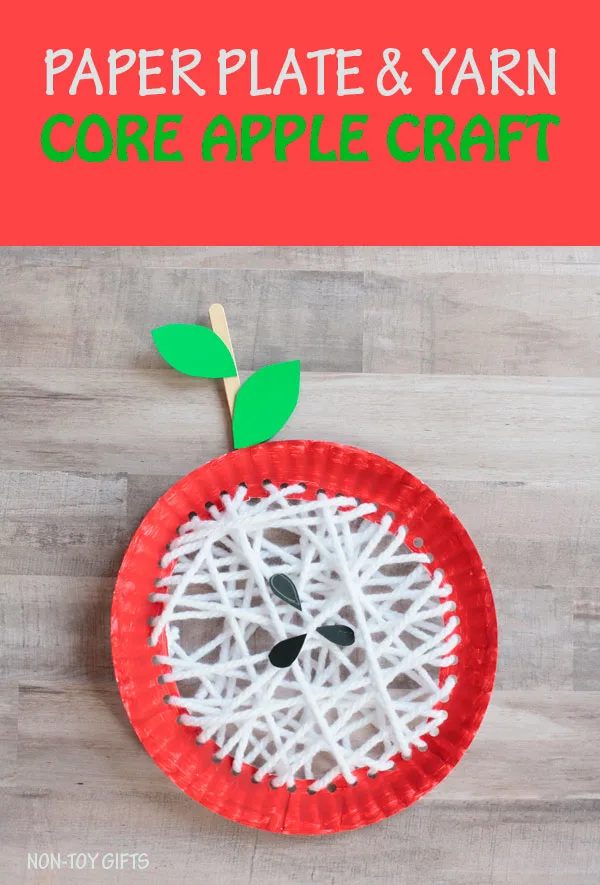 Paper plate core apple craft for kids to try this fall. Easy yarn fall craft. |at Non-Toy Gifts