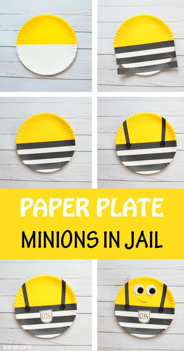 Paper plate Minions in jail craft for kids to make after watching the movie Despicable Me 3. | at Non-Toy Gifts