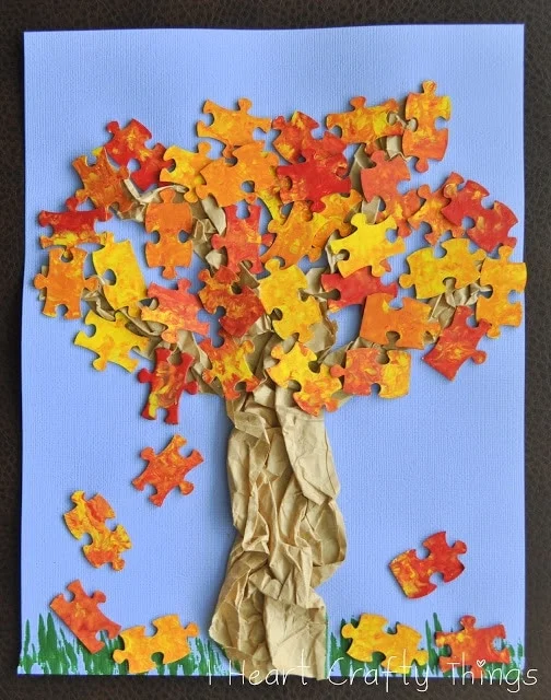 puzzle pieces fall tree