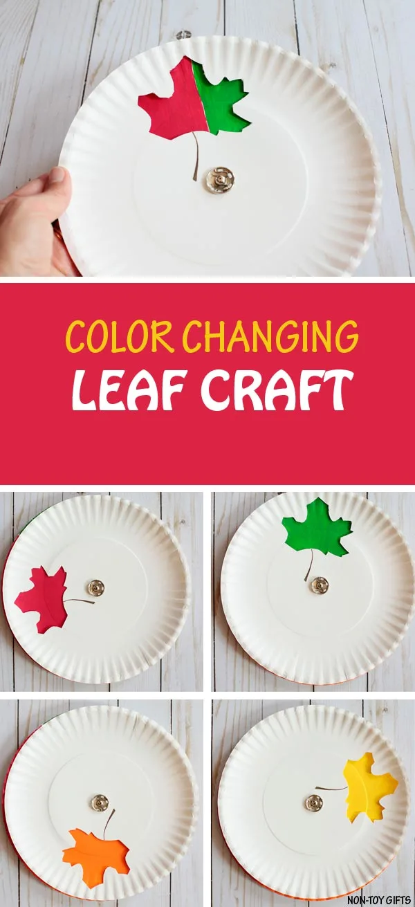 Color changing leaf craft for kids to make this fall. Easy paper plate craft to teach about seasons and trees. | at Non-Toy Gifts