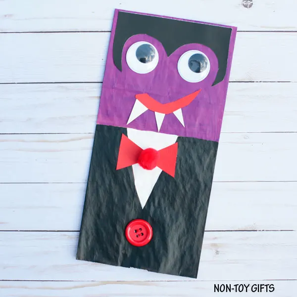 Silly paper bag vampire craft for Halloween.