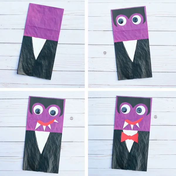 Paper bag vampire craft for kids collage