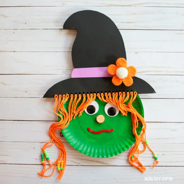 Paper plate Halloween witch craft for kids