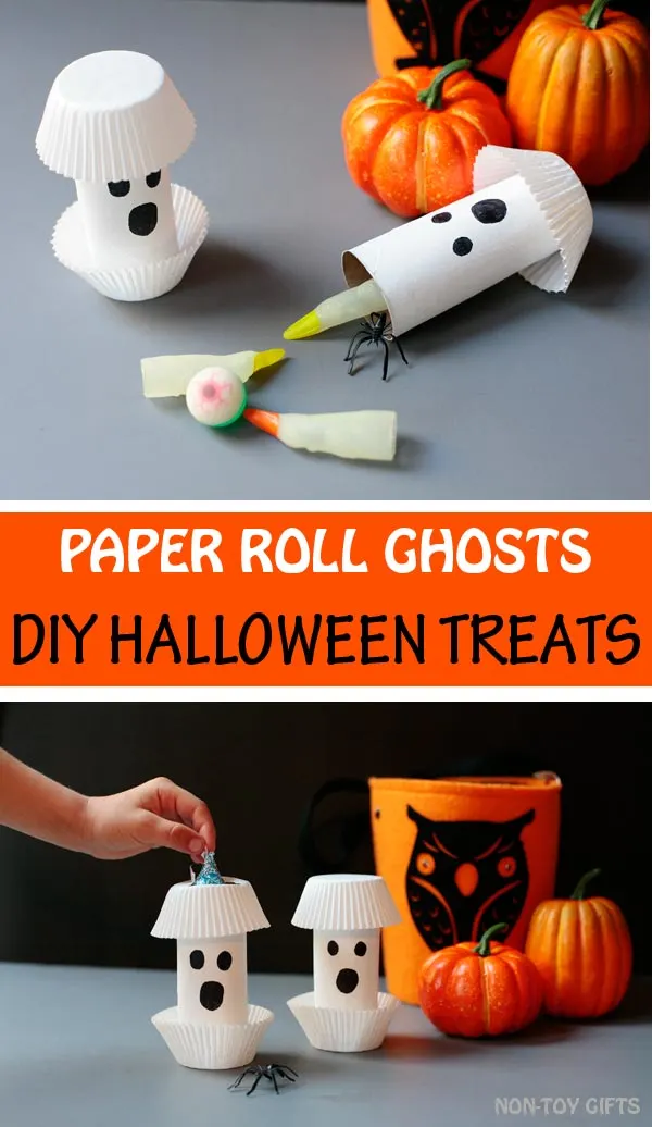 Paper roll ghost craft for kids for Halloween
