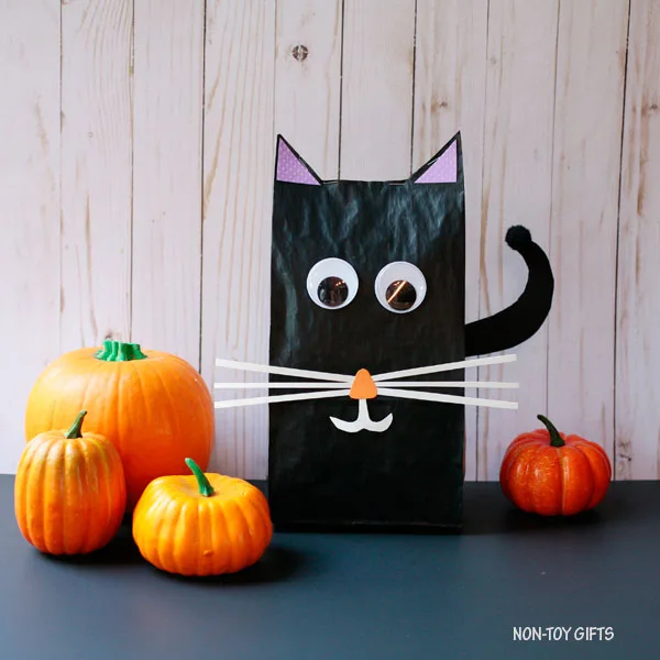 Stuffed paper bag Halloween cat craft for kids