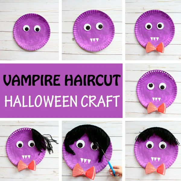Vampire haircut. Paper plate vampire craft