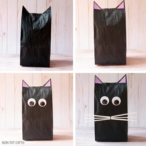 Stuffed paper bag black cat craft collage