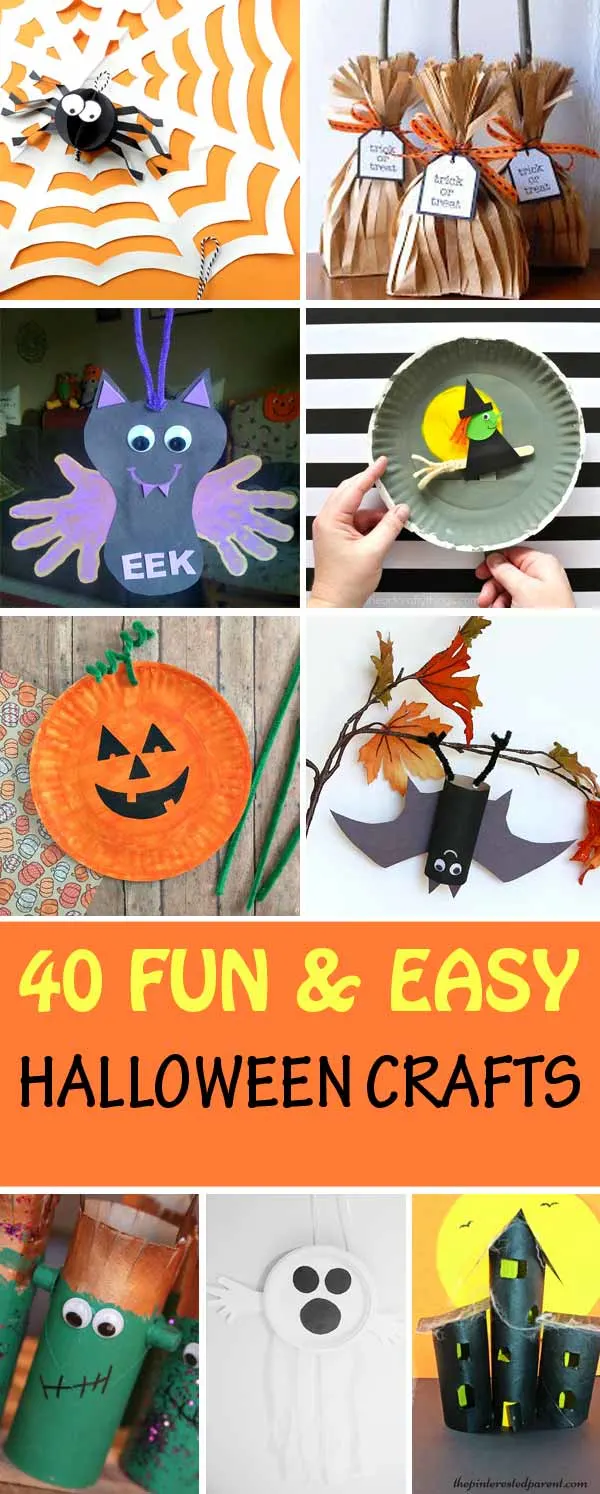40 Halloween crafts for kids made with paper, paper roll, paper plate, paper bag, cardboard and egg carton. Create vampires, witches, bats, pumpkins, ghosts, Frankenstein, spiders, witch broom, haunted house and more. | at Non-Toy Gifts