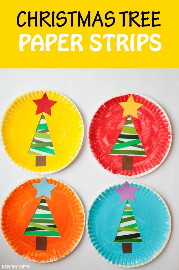 Paper strip Christmas tree craft for kids to make this winter. Easy paper plate Christmas tree craft for preschoolers, kindergartners and older kids. #Christmastreecraft #Christmascraft #easypaperplatechristmastree