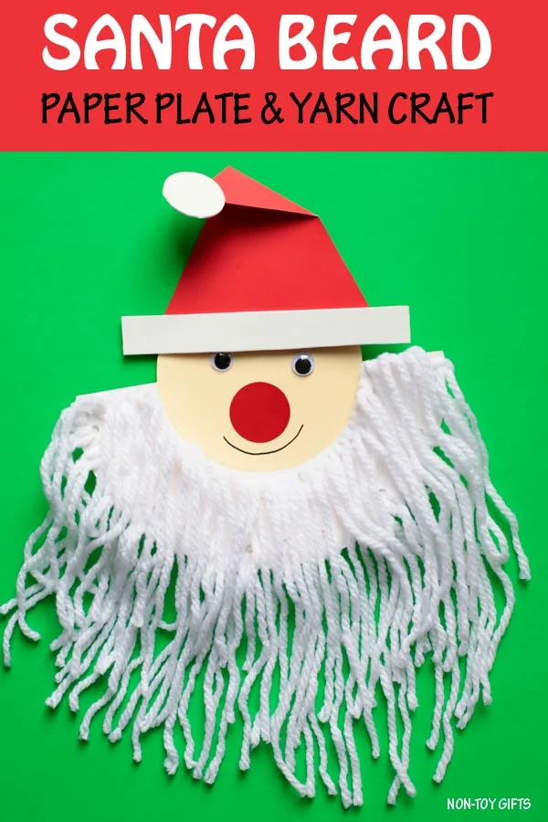 Santa beard craft for kids to make with paper plate and yarn. Easy Christmas craft for kindergartners and older kids. | at Non-Toy Gifts