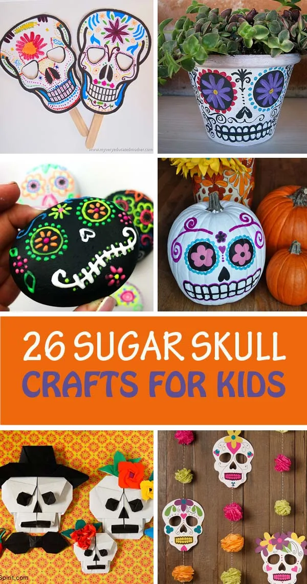 Sugar skull crafts for kids to celebrate the Day of the Dead: masks, pumpkin, bookmarks, garlands, pot, decoration, rocks, balloons and more | at Non-Toy Gifts