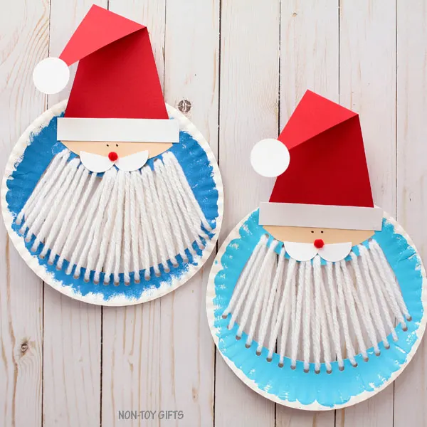Yarn and Paper plate Santa beard craft for kids