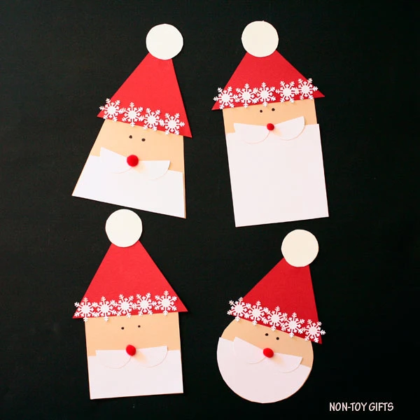 Shape Santa craft for Christmas: circle, rectangle, square and trapezoid. #christmascraft #Santacraft #Christmascraftsforkids