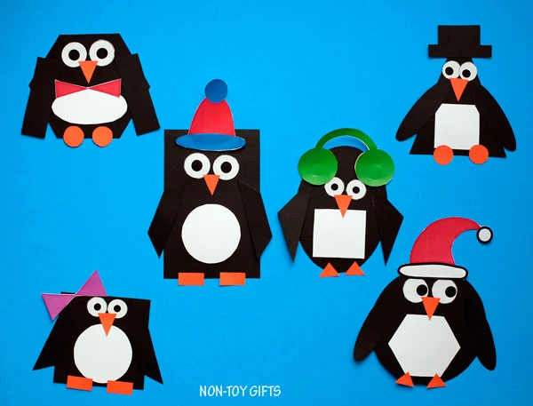 Shape penguin craft for kids to make this winter
