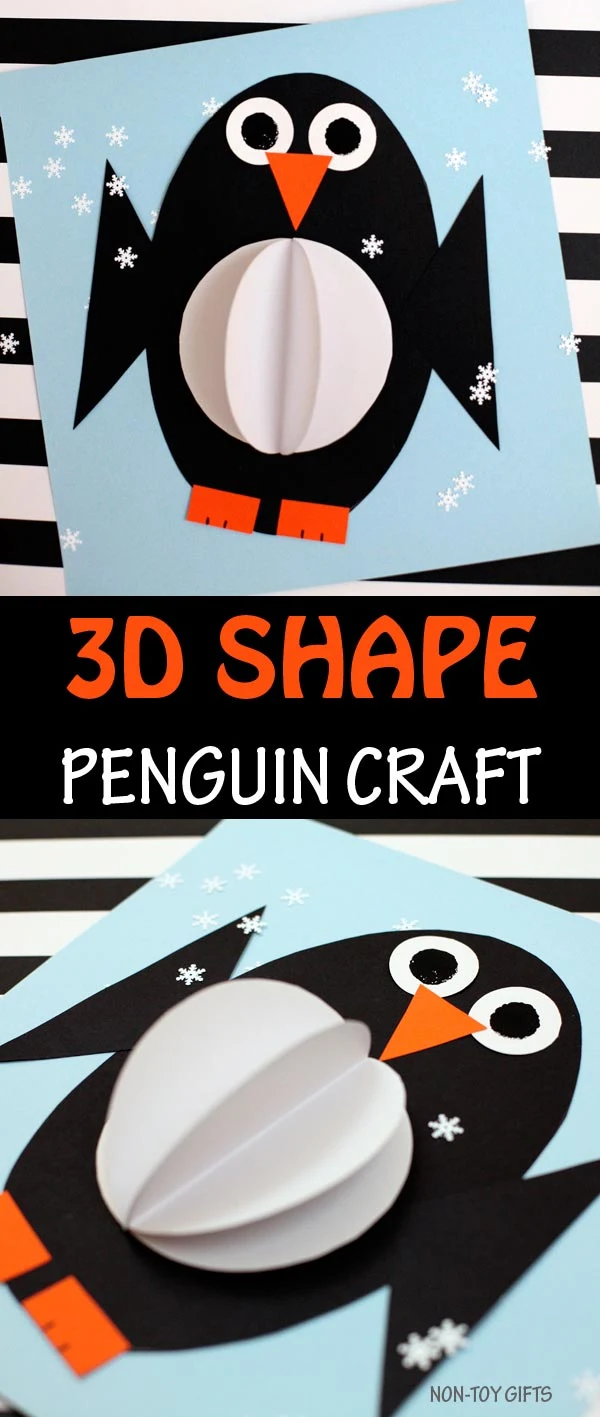 3D shape penguin craft to make with kids this winter. Arctic animal craft #wintercraft #penguins