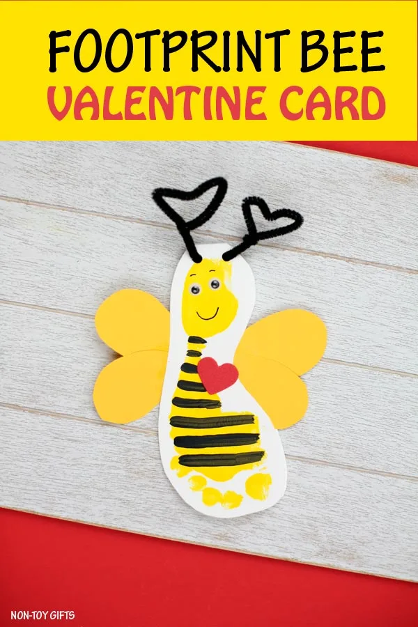 Footprint bee Valentine craft for kids. "Bee mine" card for Valentine's Day