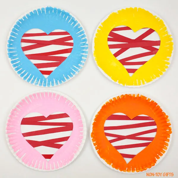 Paper strip and paper plate heart craft