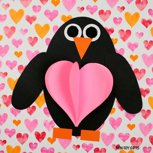 Shape penguin with 3D heart craft for kids