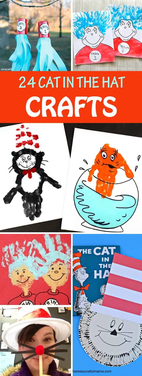 Cat in the Hat crafts to celebrate Dr Seuss birthday.