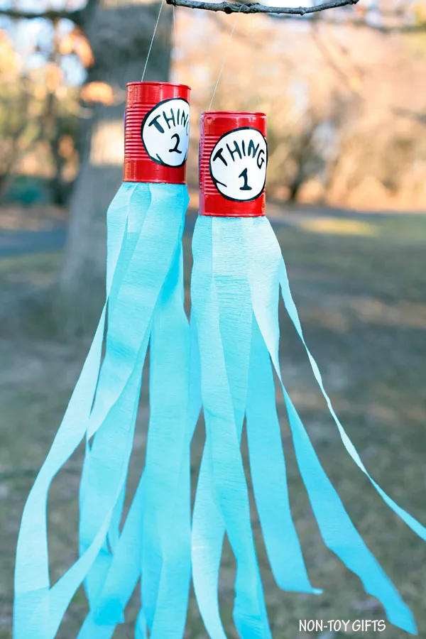 Thing 1 and Thing 2 windsocks to decorate for Dr Seuss Day