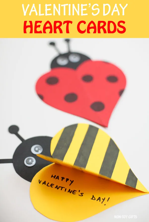 Valentine heart cards for kids to make: ladybug and bee cards