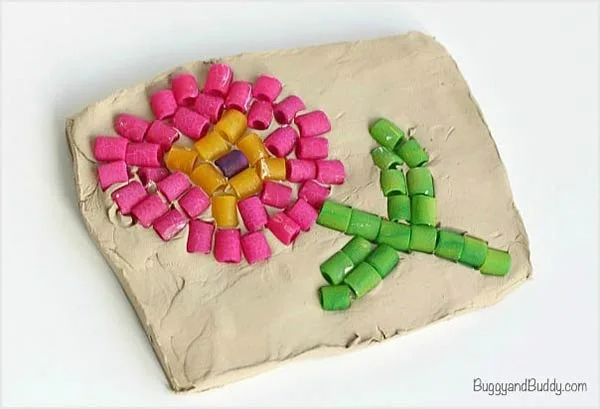 dried pasta flower mosaic