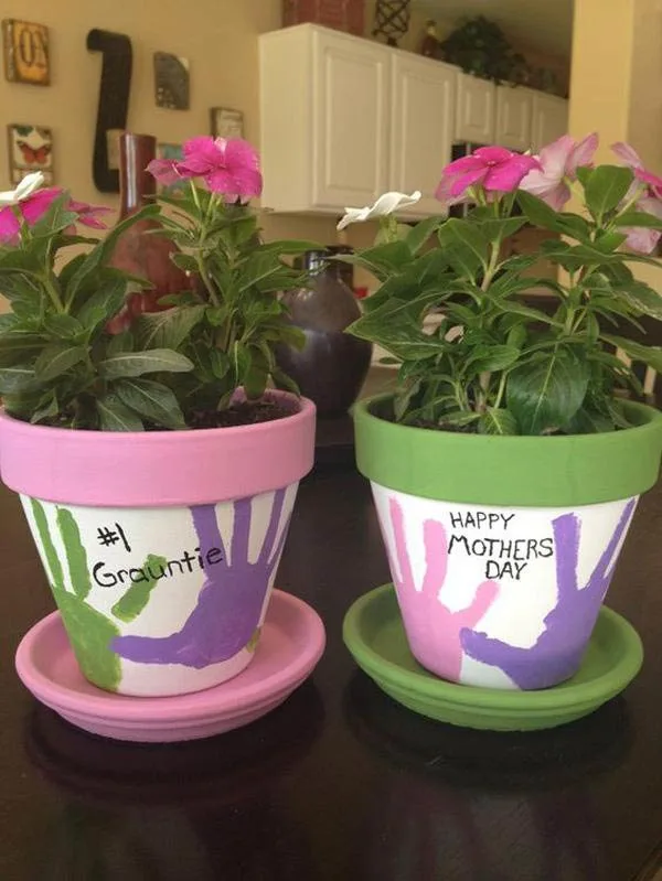 handprint flower pot Mother's Day gift for grandma