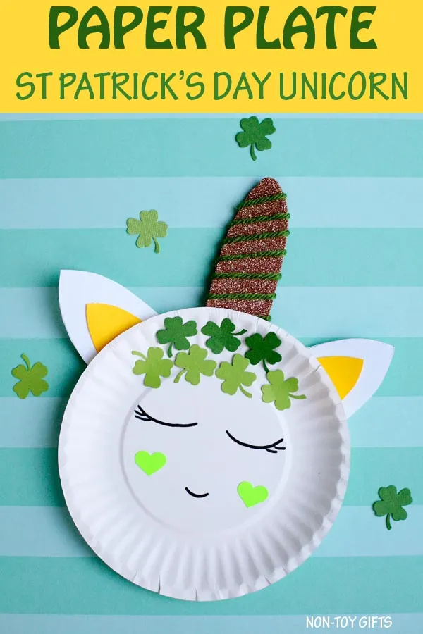 Paper plate St Patricks Day unicorn craft for kids