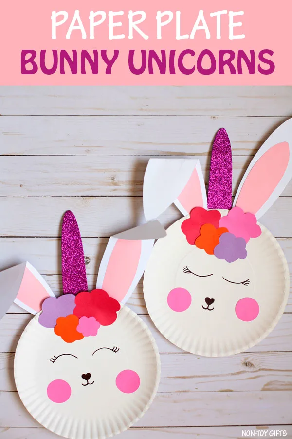 Paper plate bunny unicorn craft for kids to make for Easter