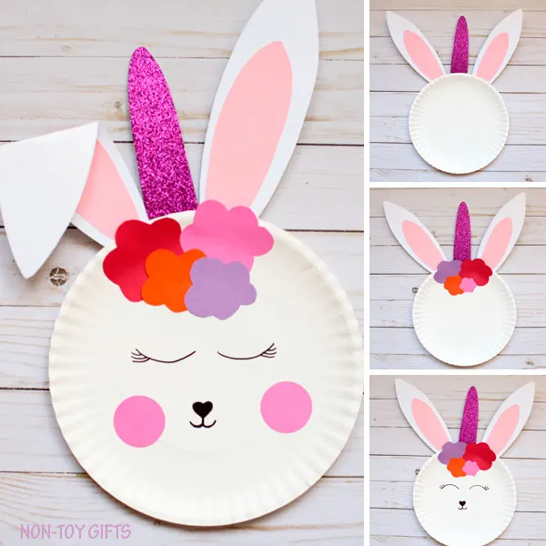 Paper plate bunny unicorn collage