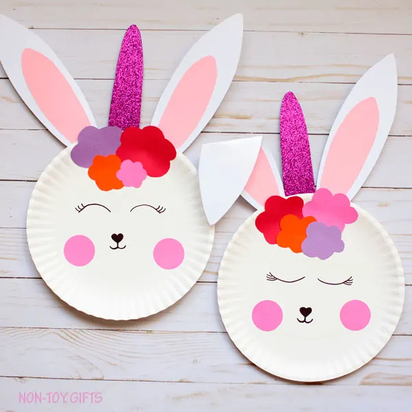 Paper plate bunny unicorn craft for kids