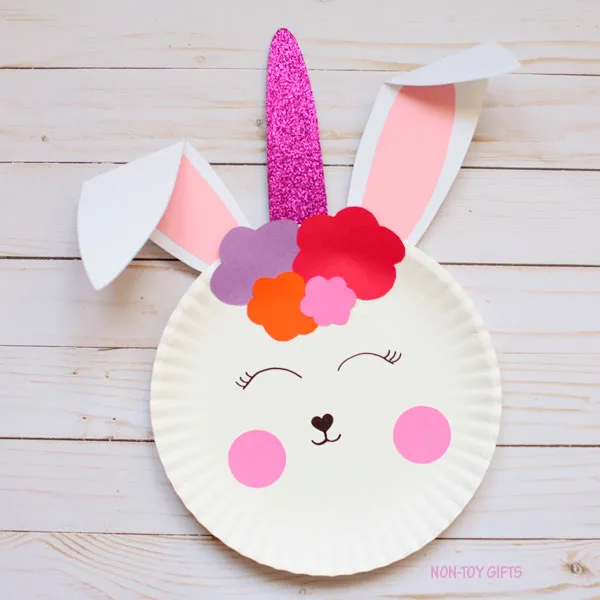 Easy paper plate bunny unicorn craft for kids