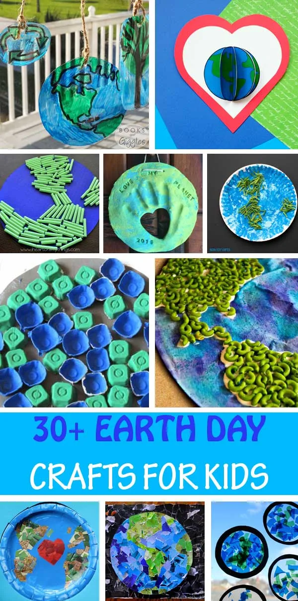 Earth Day crafts for kids. Use paper plates, tissue paper, egg cartons, yarn, coffee filters, pasta, straws and more to create suncatchers, keepsake, luminary and other easy crafts for toddlers, preschoolers and older kids.