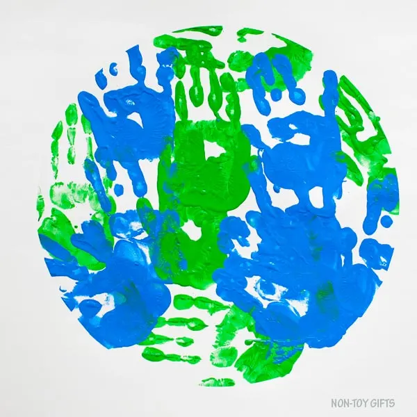 Blue and green handprints