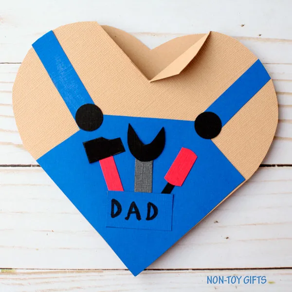 Handy dad heart card for preschoolers and kindergartners to make for Father's Day