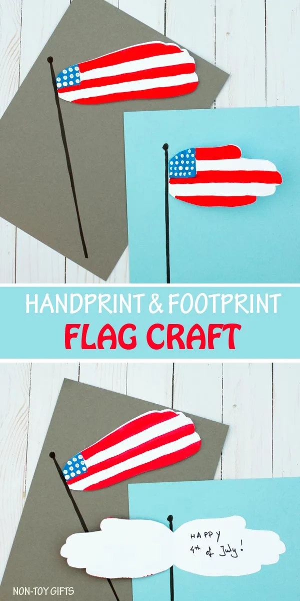 Handprint and footprint flag craft for kids to make for the 4th of July. #flagcraft #4thofJuly