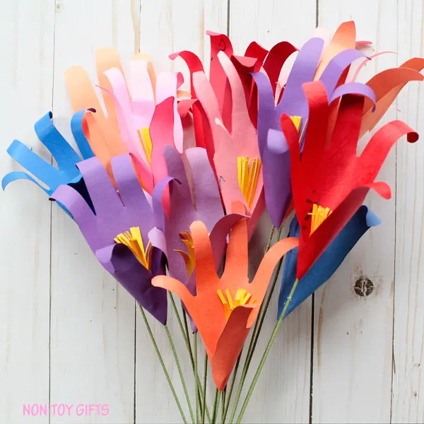 Handprint flower bouquet made by kids