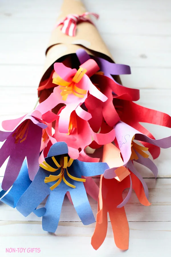 Handprint flower bouquet made by kids. Could be a perfect classroom gift for Teacher Appreciation Week,