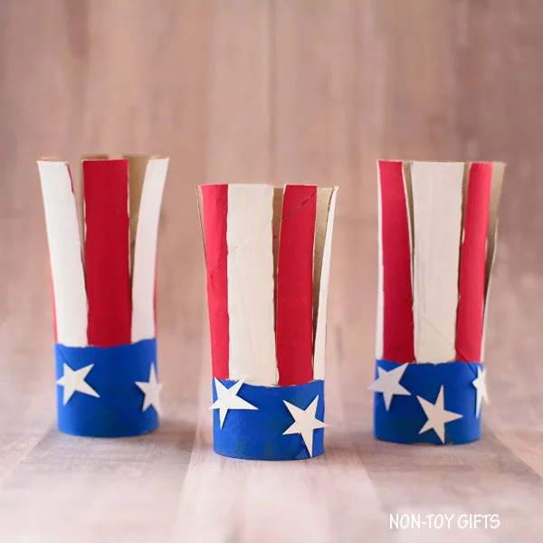 Paper roll American flag craft for kids