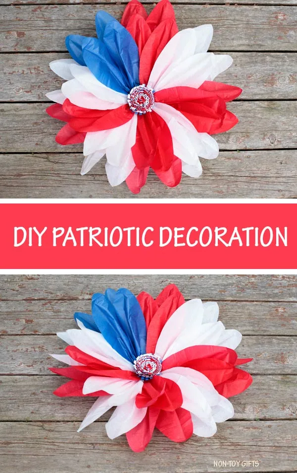 DIY patriotic decoration - tissue paper patriotic flower wreath