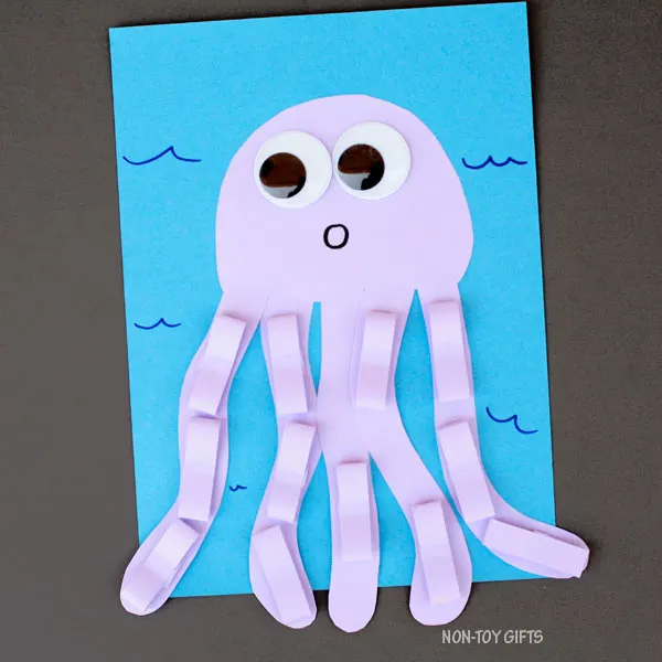 Purple paper jellyfish craft for kids