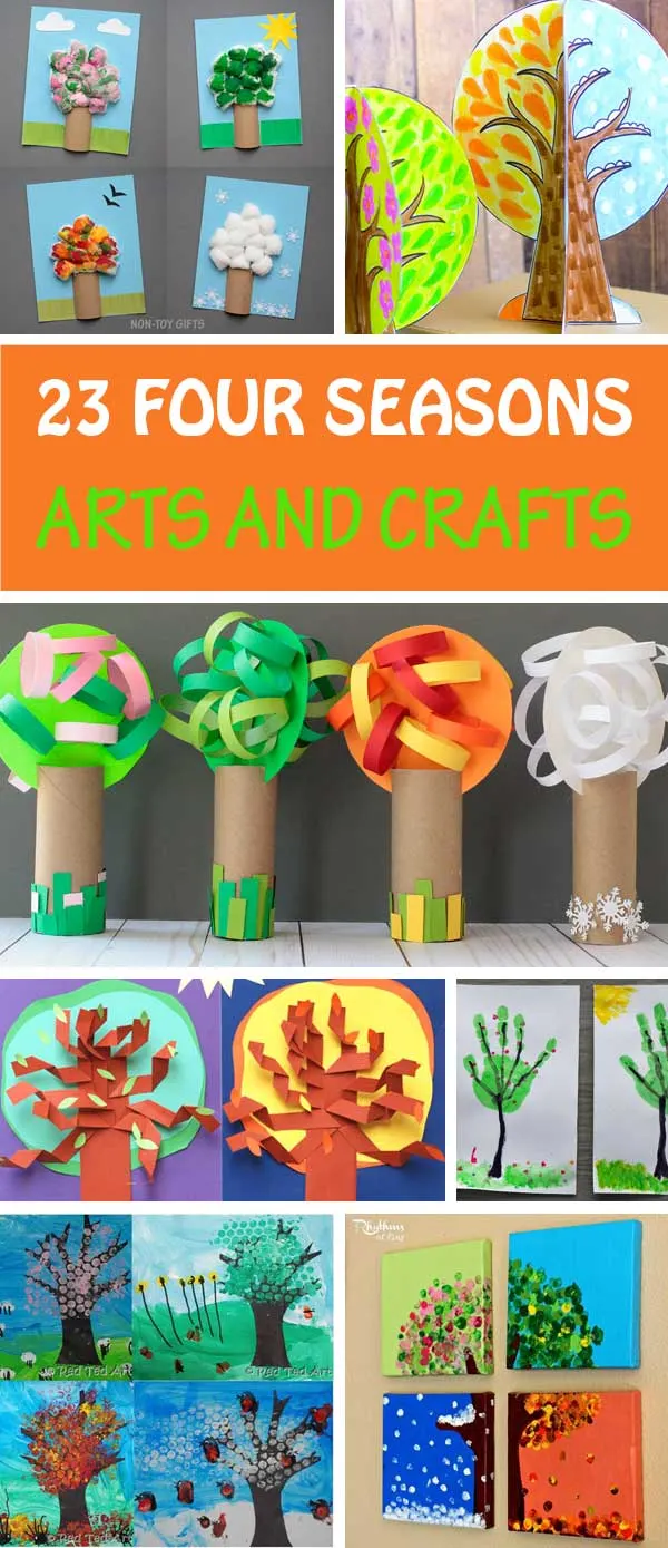 Four seasons arts and crafts for preschoolers, kindergartners and older kids. Four seasons trees #tree