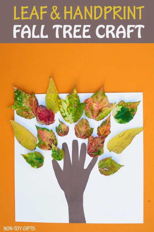 Leaf and handprint fall tree craft for kids.