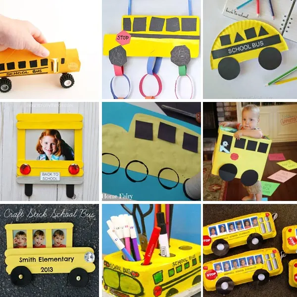 School bus crafts collage