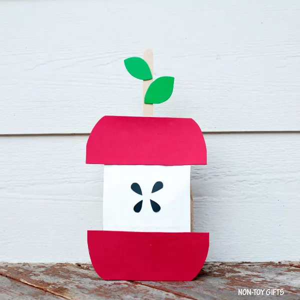 Stuffed paper bag apple craft for preschoolers